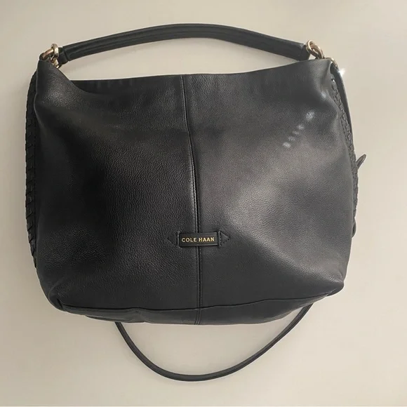 Cole Haan black leather double strap shoulder bag - Picture 1 of 10